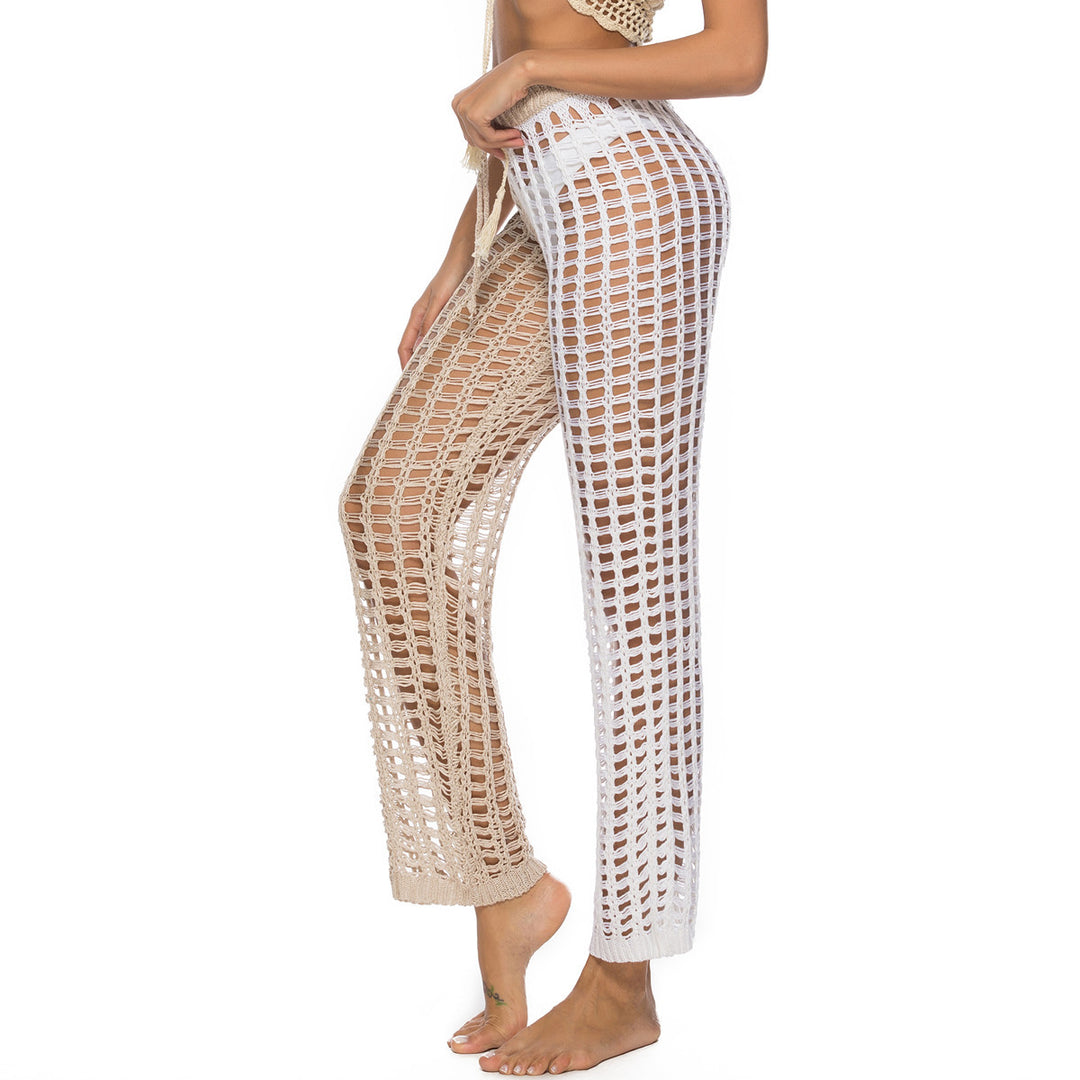 Damen Häkel-Strandhose mit transparentem Muster und modischen Fransen Echo Archiv
