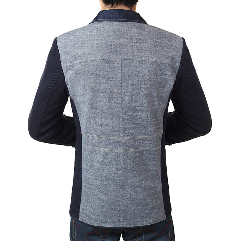 Herren Sakko im Materialmix mit kontrastierenden Ärmeln, Zierreißverschluss und modernem City-Schnitt – Tianoro