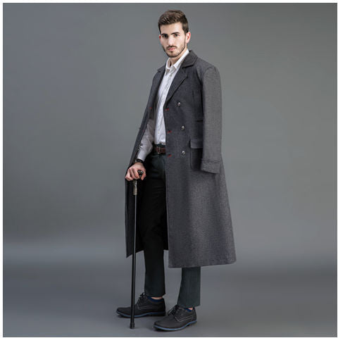 Herren Doppelreihiger Wollmantel mit Schalkragen und langer Silhouette Echoarchiv