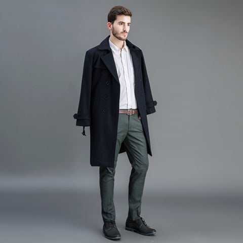 Herren Wollmantel im Trench-Look mit doppelter Knopfleiste und Schalkragen Echoarchiv