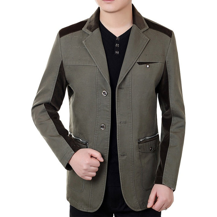 Herren Sakko-Jacke im urbanen Worker-Stil mit Kontrastbesätzen und Reißverschlusstasche – Tianoro