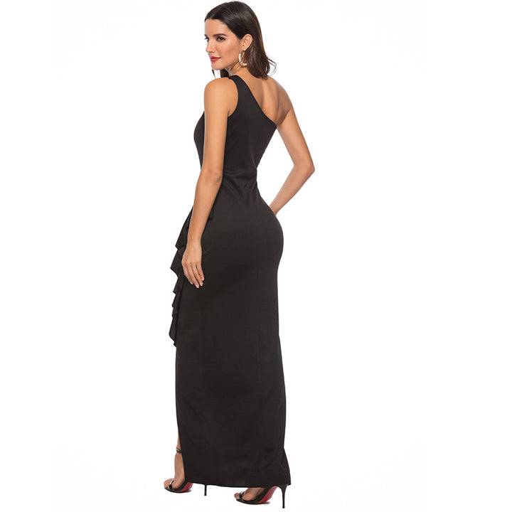 Damen elegantes Abendkleid mit asymmetrischem Rüschendesign Echo Archiv