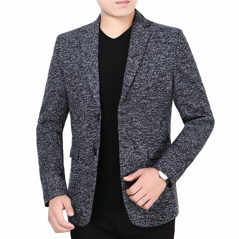 Herren Melierter Jersey-Blazer mit leichter Struktur und Zwei-Knopf-Silhouette – Tianoro