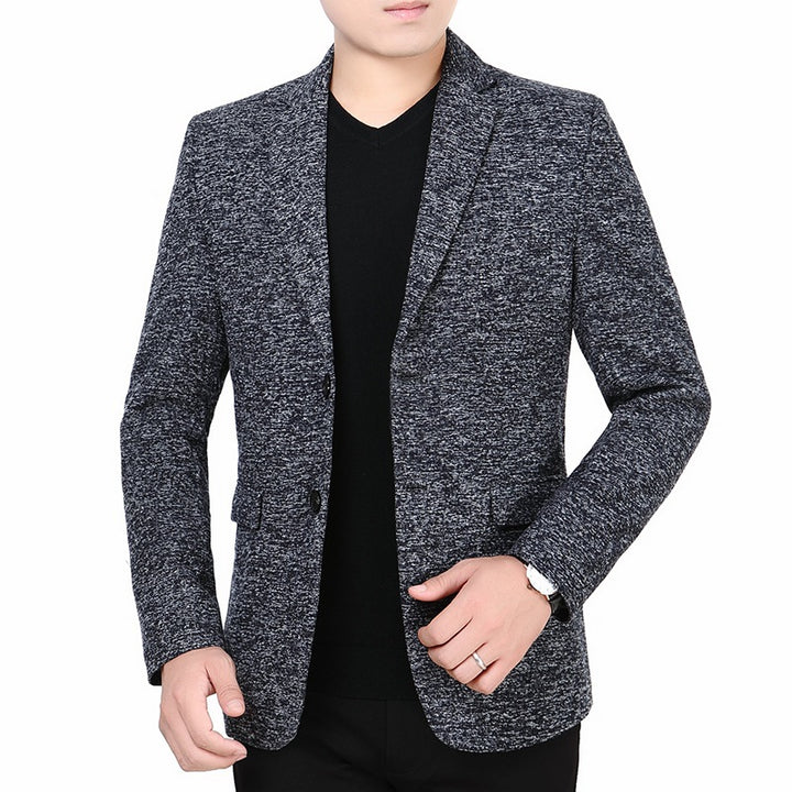Herren Melierter Jersey-Blazer mit leichter Struktur und Zwei-Knopf-Silhouette – Tianoro