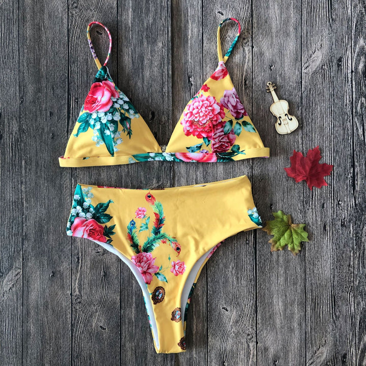 Damen Floral Triangel-Bikini-Set mit hohem Bund Echo Archiv