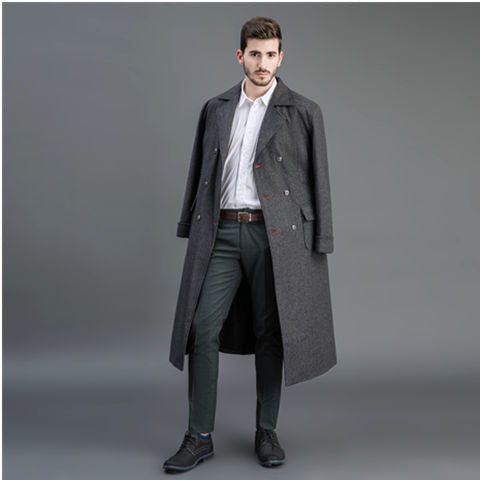 Herren Doppelreihiger Wollmantel mit Schalkragen und langer Silhouette Echoarchiv