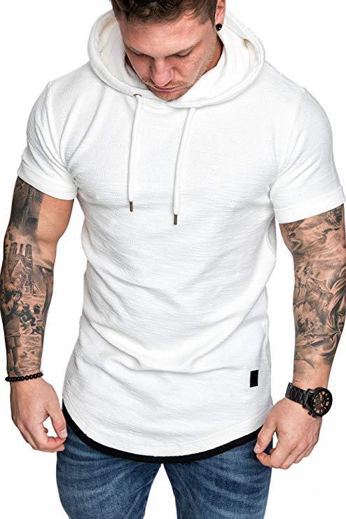 Herren-Freizeitmode: Einfarbiges Kurzarm-T-Shirt mit Kapuze – Echoarchiv