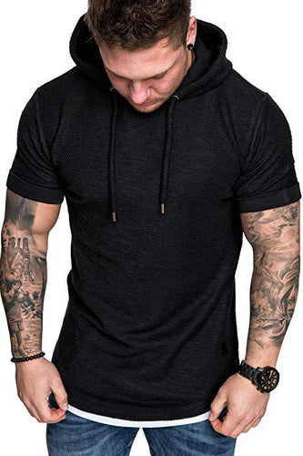 Herren-Freizeitmode: Einfarbiges Kurzarm-T-Shirt mit Kapuze – Echoarchiv