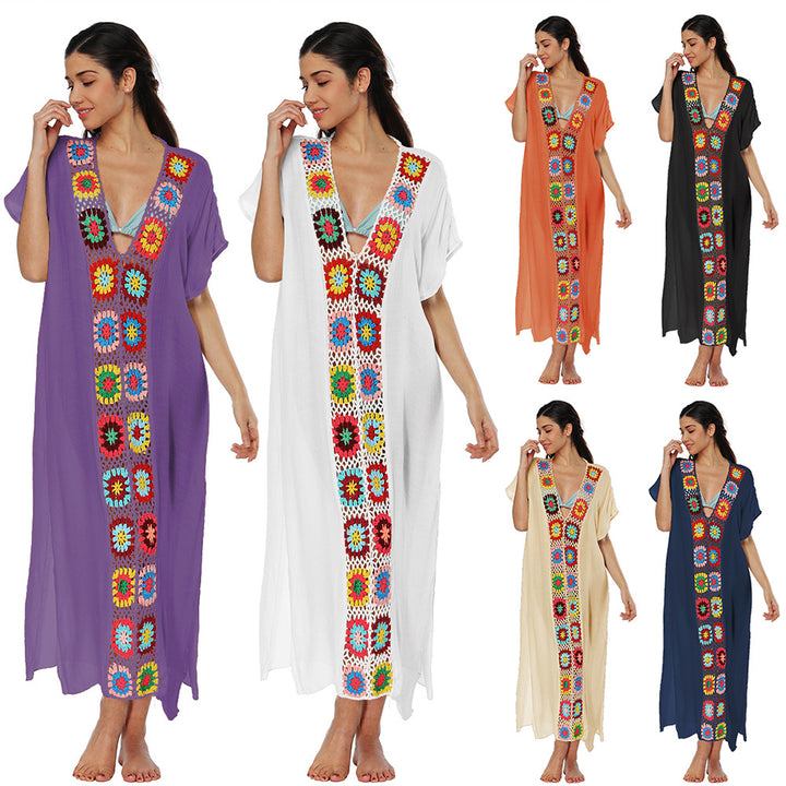 Damen Häkel-Strandkleid mit buntem Blumendesign Echo Archiv