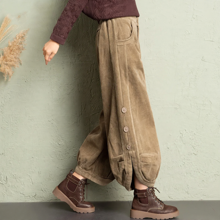 Gefütterte Cord-Hose für Damen, weiter Schnitt, Winter