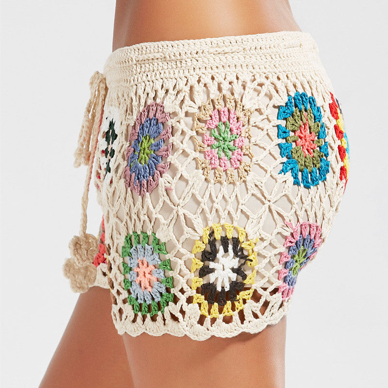 Damen Häkel-Strandshorts mit buntem Blumenmuster Echo Archiv