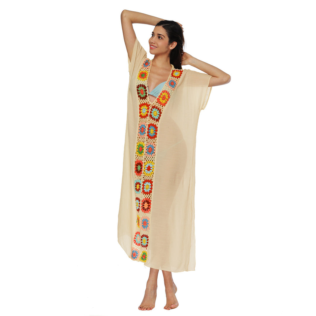 Damen Häkel-Strandkleid mit buntem Blumendesign Echo Archiv