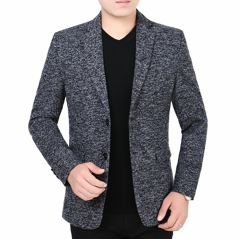 Herren Melierter Jersey-Blazer mit leichter Struktur und Zwei-Knopf-Silhouette – Tianoro