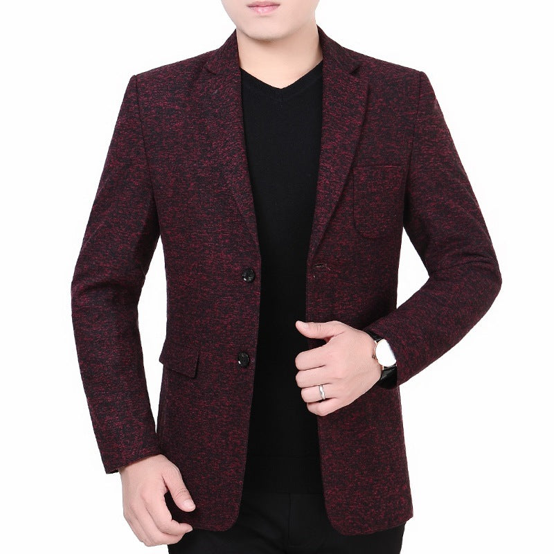 Herren Melierter Jersey-Blazer mit leichter Struktur und Zwei-Knopf-Silhouette – Tianoro