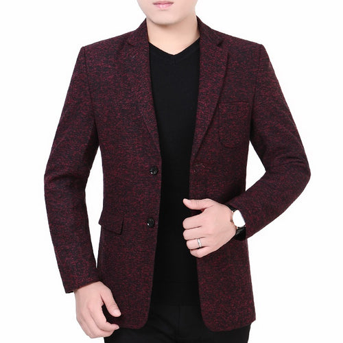 Herren Melierter Jersey-Blazer mit leichter Struktur und Zwei-Knopf-Silhouette – Tianoro
