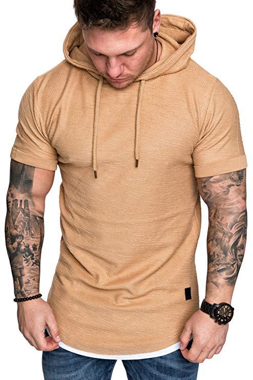 Herren-Freizeitmode: Einfarbiges Kurzarm-T-Shirt mit Kapuze – Echoarchiv