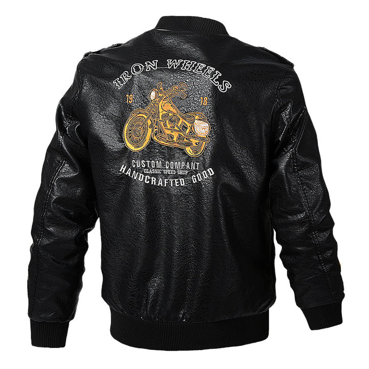 Herren Modische Kunstleder-Bomberjacke mit Stickereien Echo Archiv