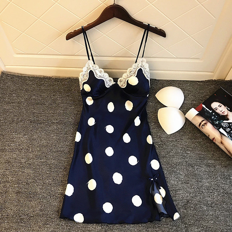 Damen Nachtwäsche Kleid mit Spitzenakzenten und verspielten Punkten Echo Archiv
