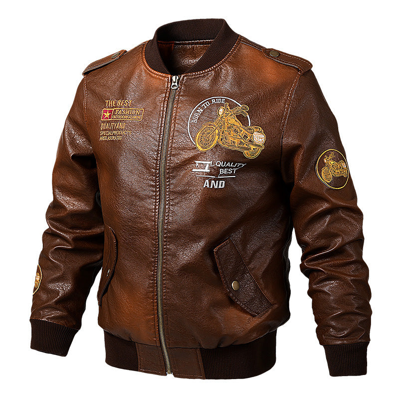 Herren Modische Kunstleder-Bomberjacke mit Stickereien Echo Archiv
