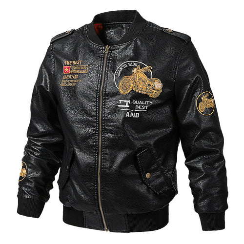 Herren Modische Kunstleder-Bomberjacke mit Stickereien Echo Archiv