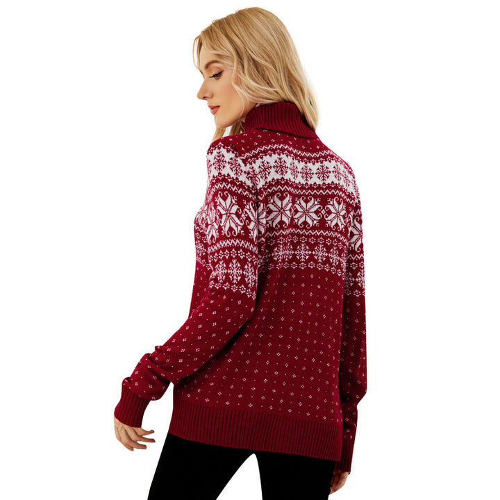 Weihnachtspullover mit Schneeflocken-Muster und Rollkragen