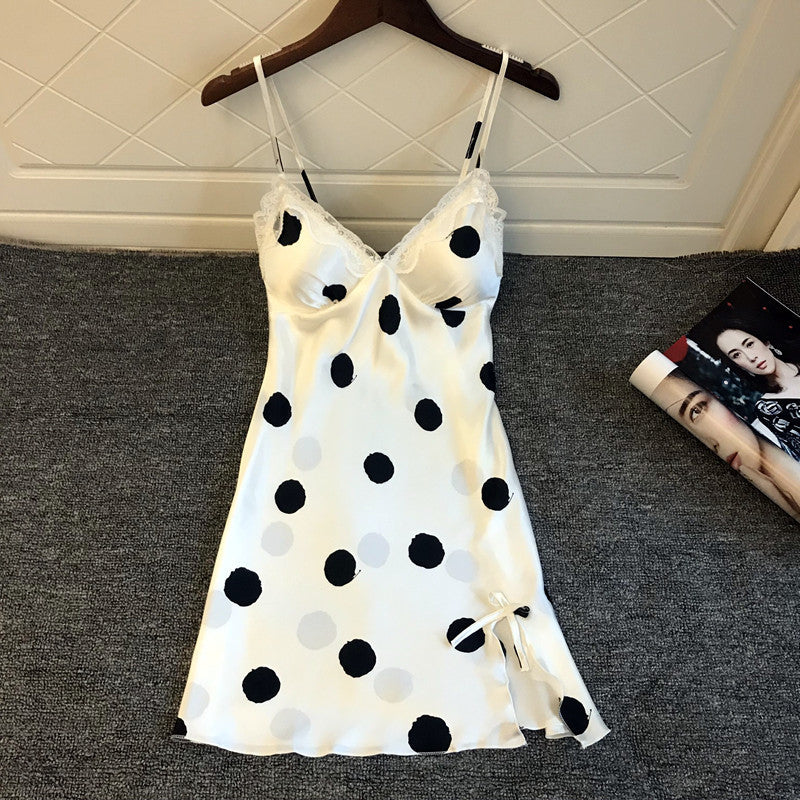 Damen Nachtwäsche Kleid mit Spitzenakzenten und verspielten Punkten Echo Archiv