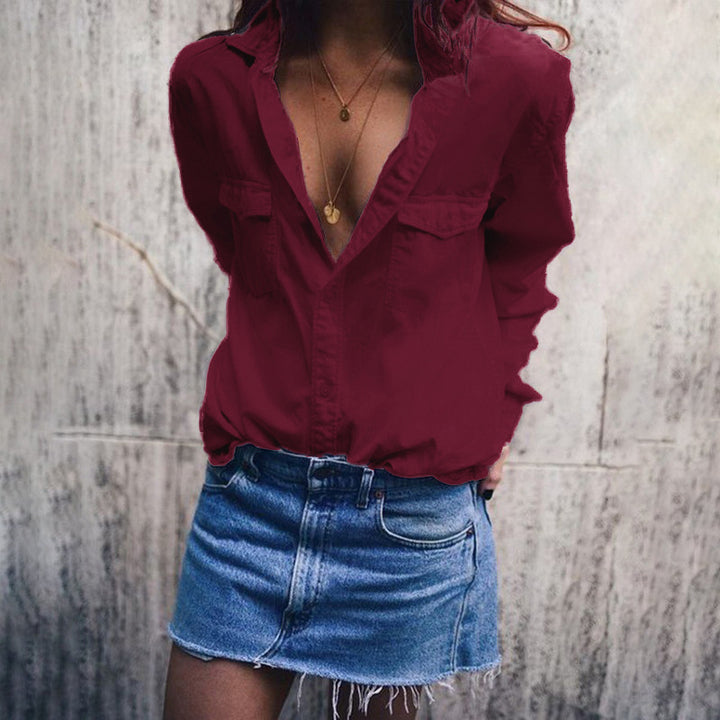 Damen lockeres Button-down Hemd mit oversize Schnitt und Brusttaschen Echoarchiv