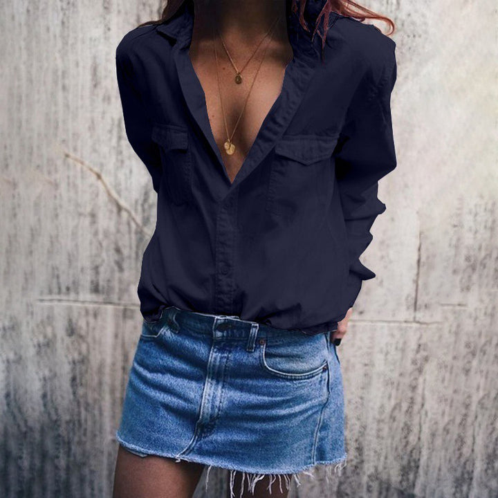 Damen lockeres Button-down Hemd mit oversize Schnitt und Brusttaschen Echoarchiv