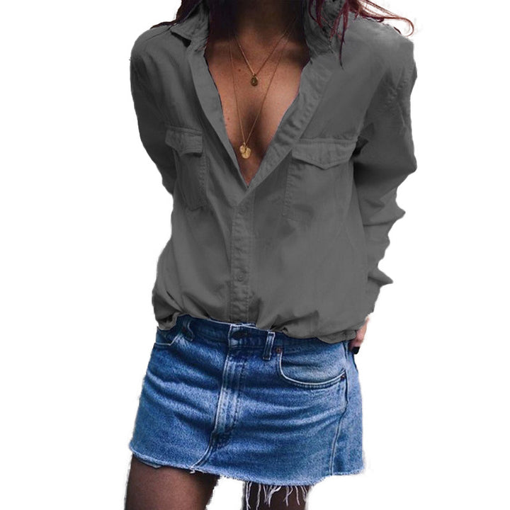 Damen lockeres Button-down Hemd mit oversize Schnitt und Brusttaschen Echoarchiv