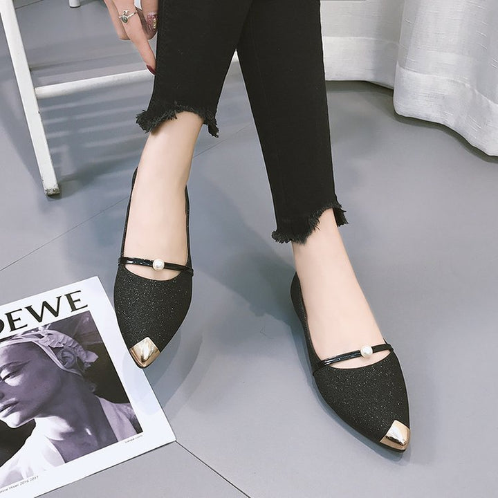 Damen nan elegante Glitzer-Slipper mit spitzer Metallkappe, perlenbesetztem Spannriemen und flachem Absatz Echo Archiv