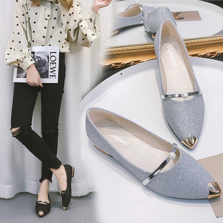 Damen nan elegante Glitzer-Slipper mit spitzer Metallkappe, perlenbesetztem Spannriemen und flachem Absatz Echo Archiv