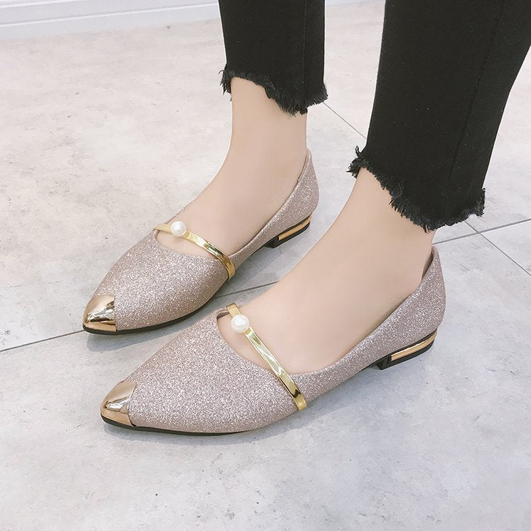 Damen nan elegante Glitzer-Slipper mit spitzer Metallkappe, perlenbesetztem Spannriemen und flachem Absatz Echo Archiv