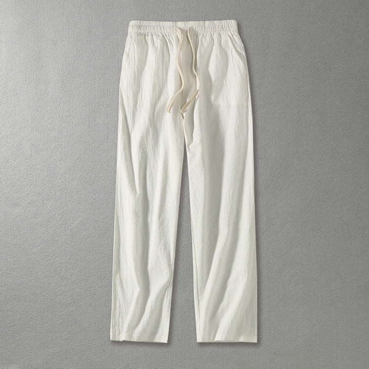 Herren Leinenhose mit elastischem Bund und Tunnelzug geradem Bein Echoarchiv