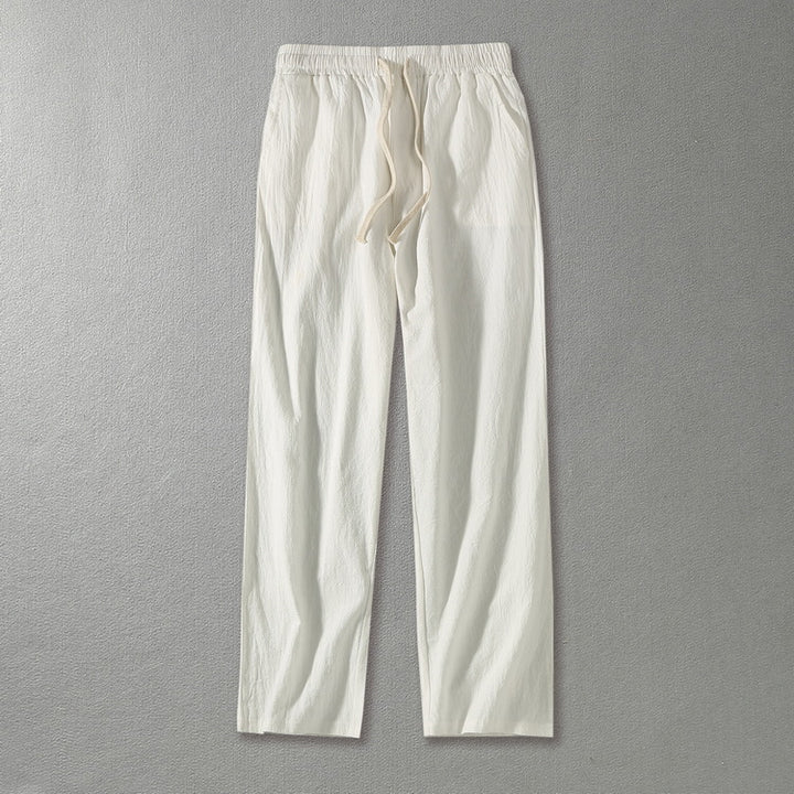 Herren Leinenhose mit elastischem Bund und Tunnelzug geradem Bein Echoarchiv