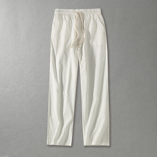 Herren Leinenhose mit elastischem Bund und Tunnelzug geradem Bein Echoarchiv