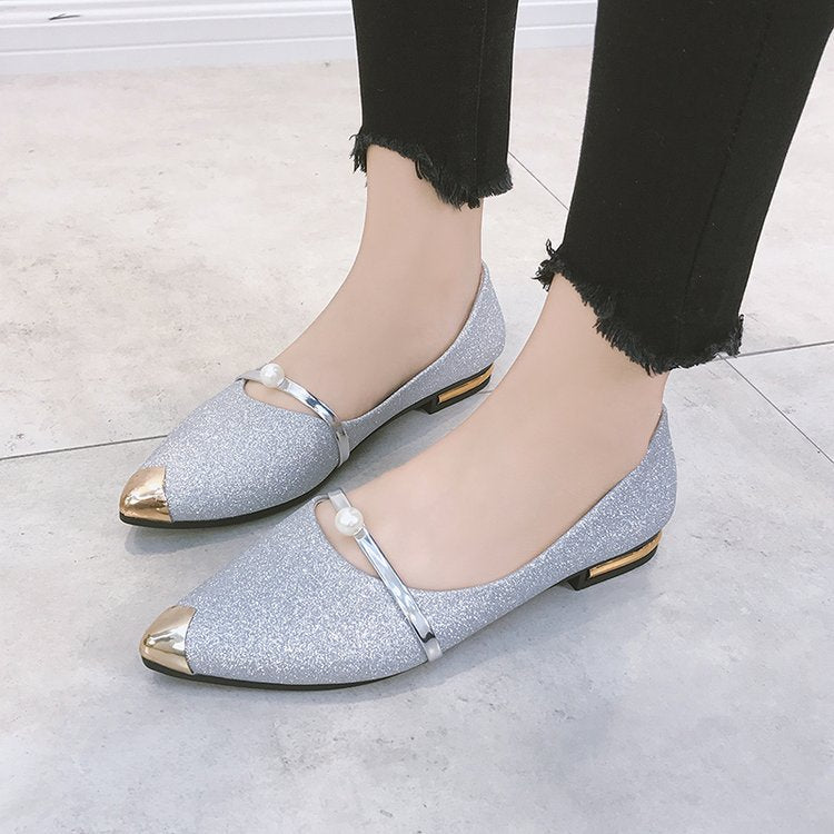 Damen nan elegante Glitzer-Slipper mit spitzer Metallkappe, perlenbesetztem Spannriemen und flachem Absatz Echo Archiv