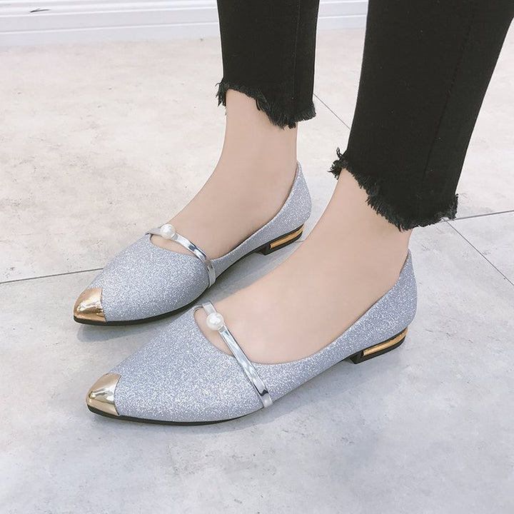 Damen nan elegante Glitzer-Slipper mit spitzer Metallkappe, perlenbesetztem Spannriemen und flachem Absatz Echo Archiv
