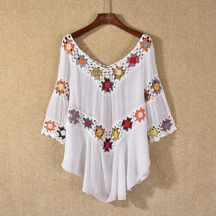 Damen Häkelbluse mit bunten Floral-Applikationen Echo Archiv