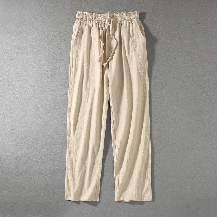 Herren Leinenhose mit elastischem Bund und Tunnelzug geradem Bein Echoarchiv