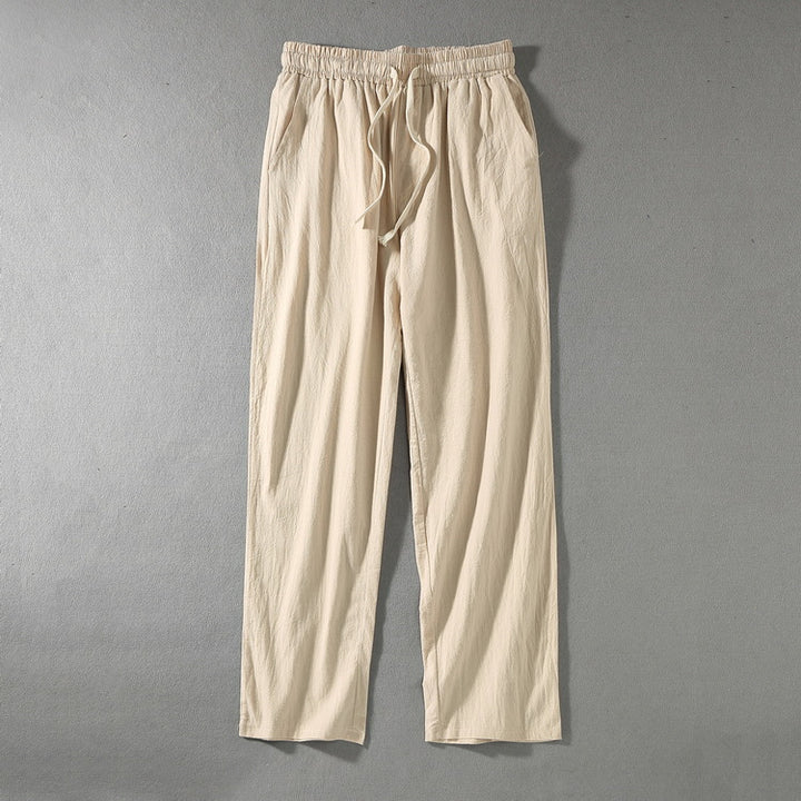 Herren Leinenhose mit elastischem Bund und Tunnelzug geradem Bein Echoarchiv