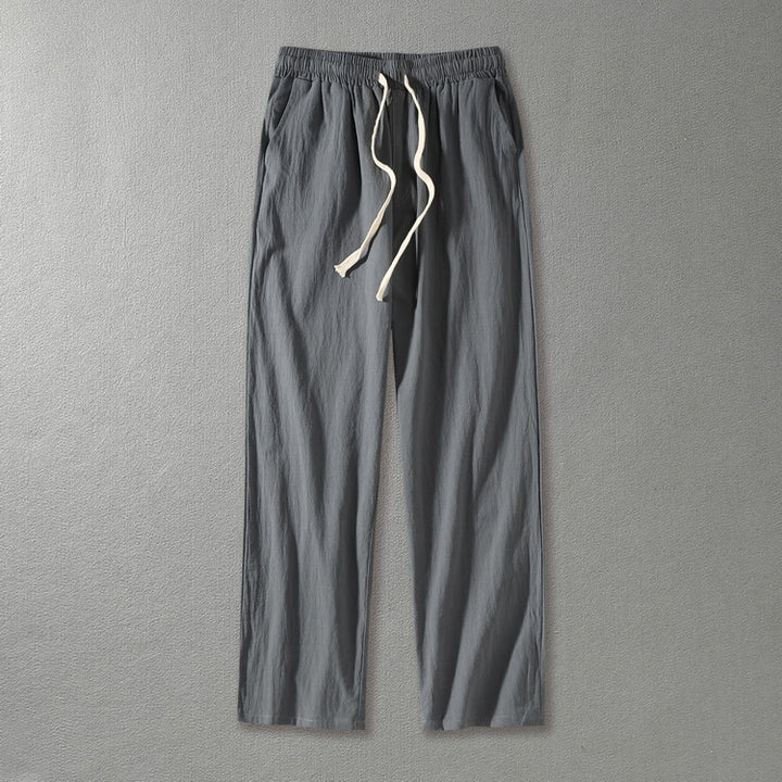 Herren Leinenhose mit elastischem Bund und Tunnelzug geradem Bein Echoarchiv