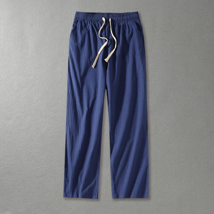 Herren Leinenhose mit elastischem Bund und Tunnelzug geradem Bein Echoarchiv