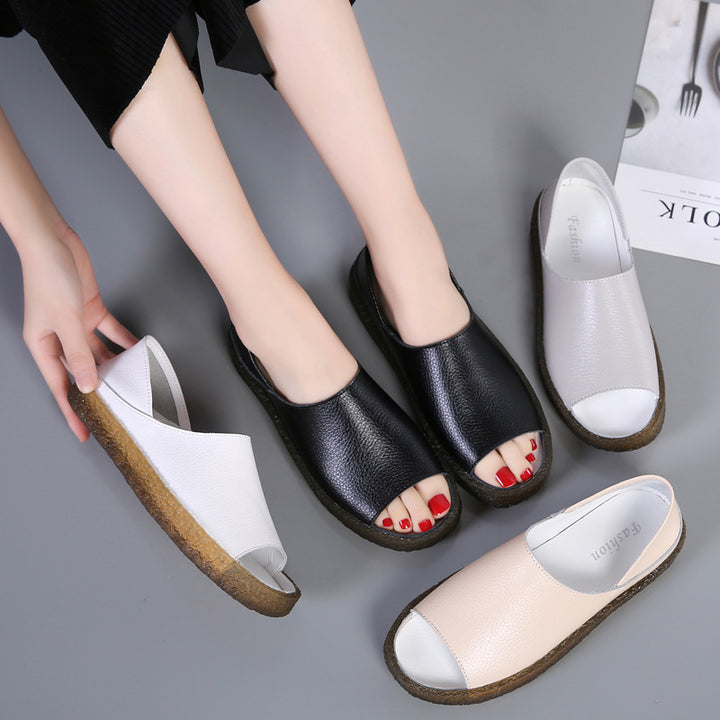 Damen nan perforierte Leder-Sandalette mit offenem Zehenbereich, anatomischem Komfortfußbett und stoßdämpfender Kautschuksohle Echo Archiv