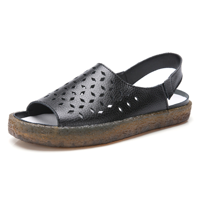 Damen nan perforierte Leder-Sandalette mit offenem Zehenbereich, anatomischem Komfortfußbett und stoßdämpfender Kautschuksohle Echo Archiv