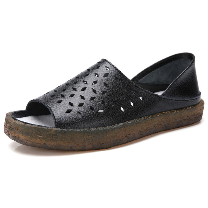 Damen nan perforierte Leder-Sandalette mit offenem Zehenbereich, anatomischem Komfortfußbett und stoßdämpfender Kautschuksohle Echo Archiv