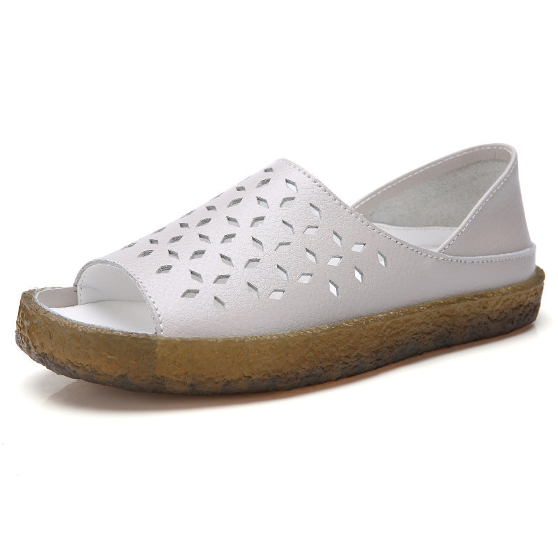 Damen nan perforierte Leder-Sandalette mit offenem Zehenbereich, anatomischem Komfortfußbett und stoßdämpfender Kautschuksohle Echo Archiv