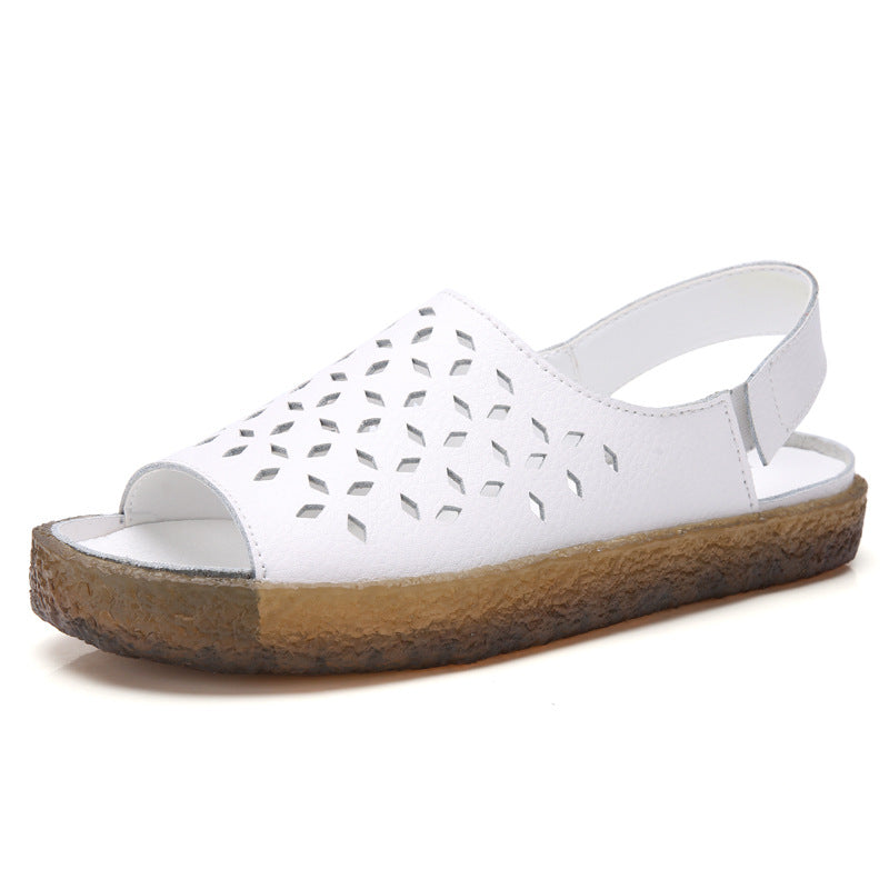 Damen nan perforierte Leder-Sandalette mit offenem Zehenbereich, anatomischem Komfortfußbett und stoßdämpfender Kautschuksohle Echo Archiv