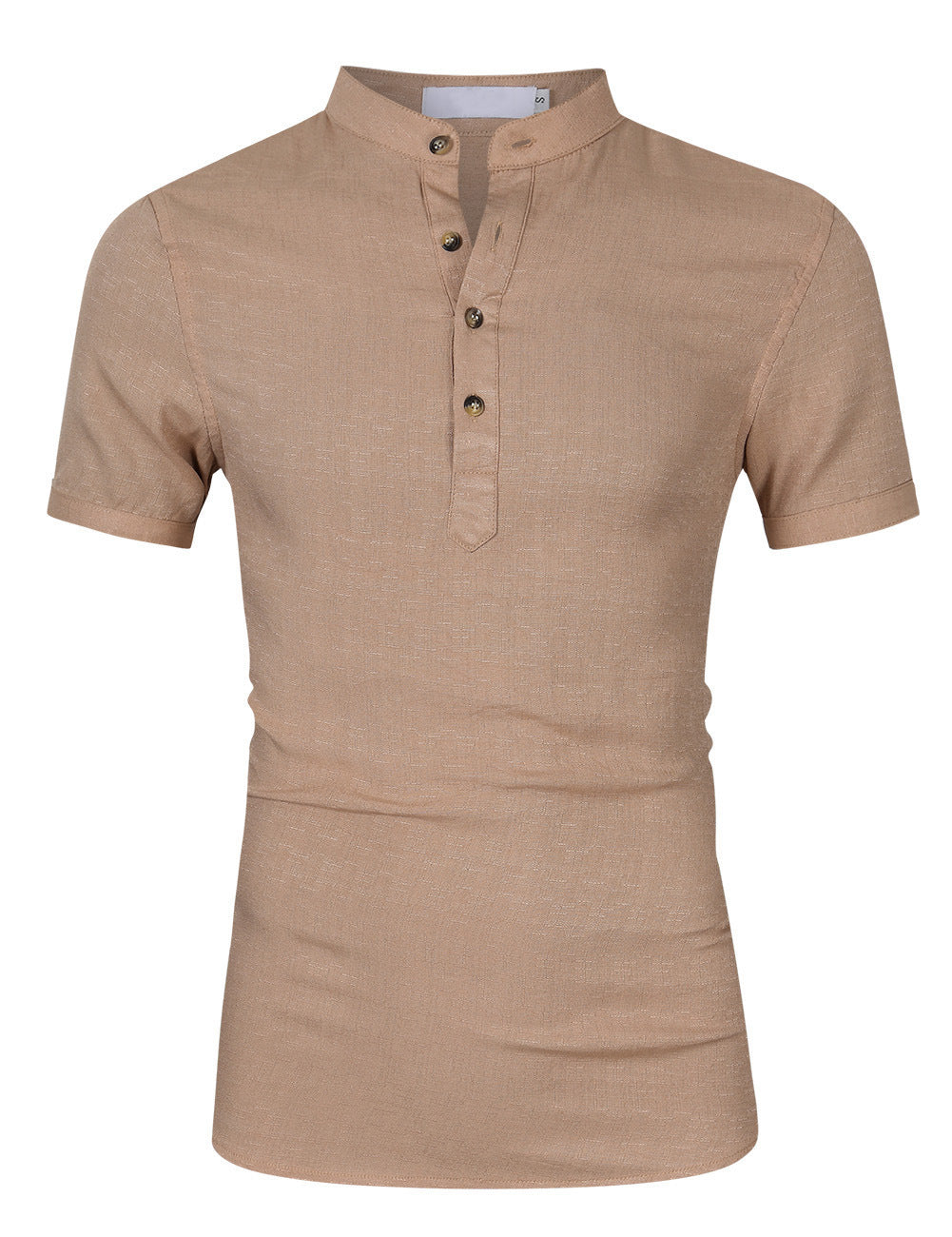 Herren Kurzarm-Henley-Shirt mit moderner Knopfleiste und Stehkragen Echoarchiv