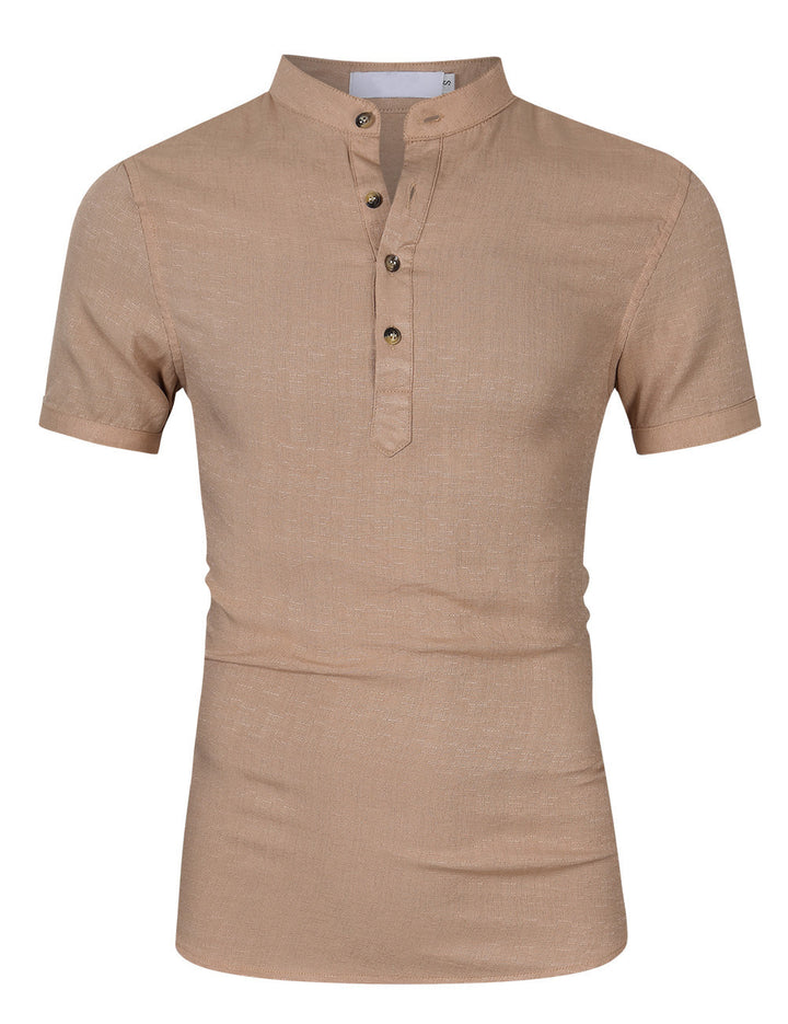Herren Kurzarm-Henley-Shirt mit moderner Knopfleiste und Stehkragen Echoarchiv