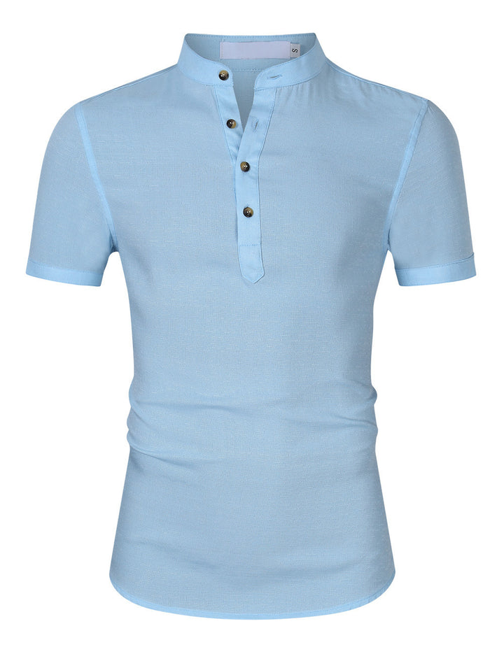 Herren Kurzarm-Henley-Shirt mit moderner Knopfleiste und Stehkragen Echoarchiv